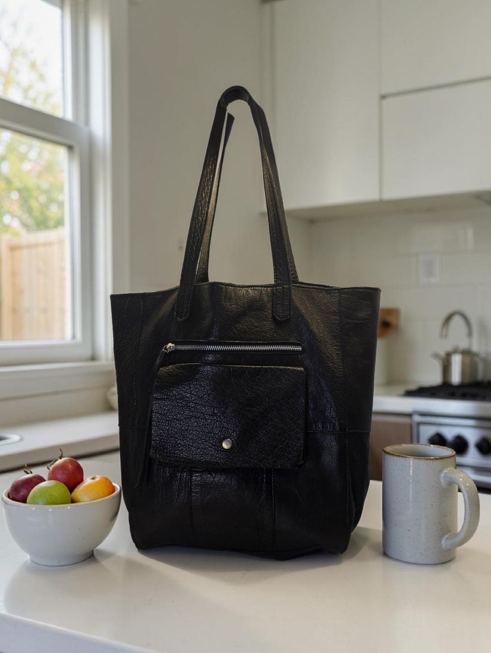 Slouchy, Black Leather with Suede Lining Tote Bag - Picture 7 of 7